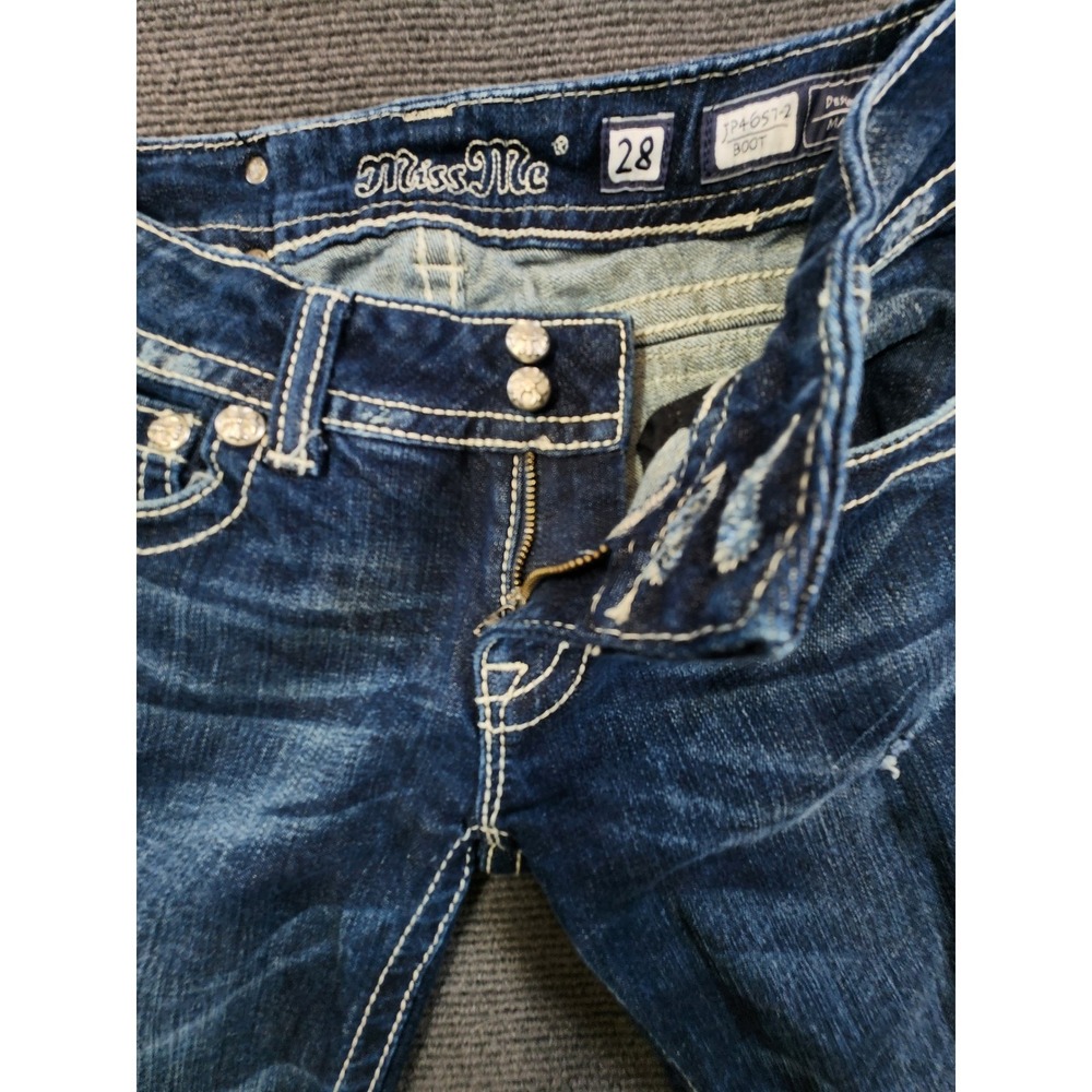 Miss Me Bootcut Jeans Women 28 Blue Embellished Pocket Y2K - Picture 7 of 15